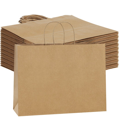49-Piece Large Paper Shopping Bag Set with Reinforced Handles in White, Brown or Black for Gifts and Retail