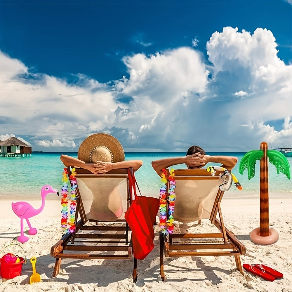 Hawaiian Luau Inflatable Decoration Set with Two Palm Trees, Two Flamingos, Four Beach Balls, Parrot and Banana
