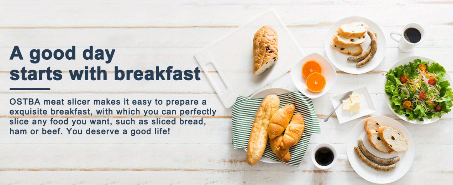 Electric Deli Food Slicer with Removable Stainless Steel Blades – Adjustable Thickness Meat Slicer for Home, Easy to Clean, Slices Cold Cuts, Cheese, Bread & Fruit