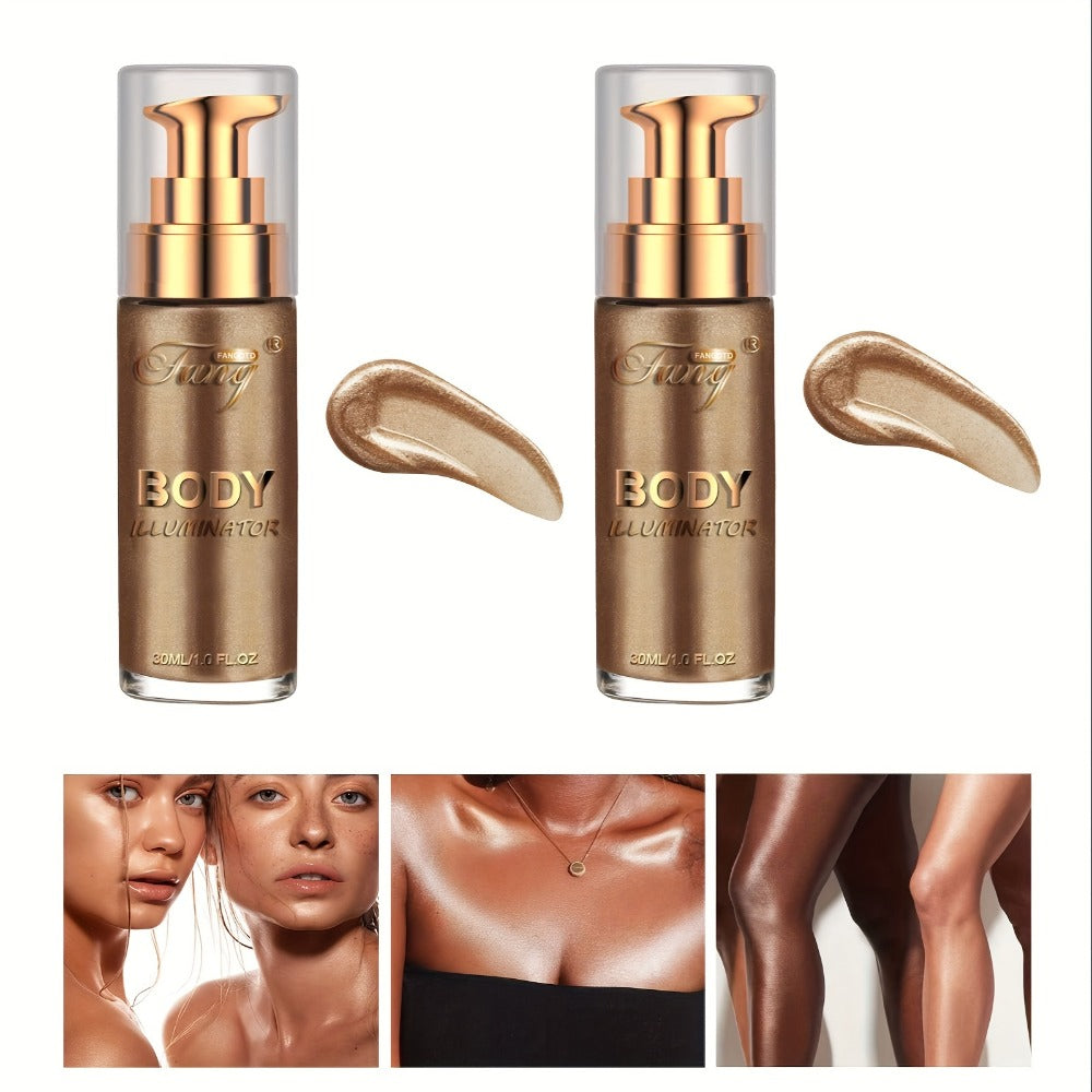 Liquid Luminizer Set of 2 Moisturizing Shimmer Highlighter for Face and Body Glow - All-in-One Illuminator Bronzer Dewy Finish Summer Makeup Kit Women Beauty Gift