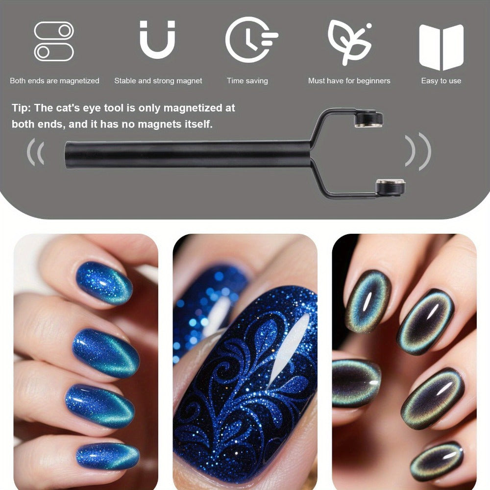 4-in-1 Y-Shaped Cat Eye Nail Magnet Stick Double Head - Heart & Multi-Pattern Magnetic Tool for Cat Eye Gel Polish Nail Art, Portable Professional Salon & Home DIY Nail Art Gift