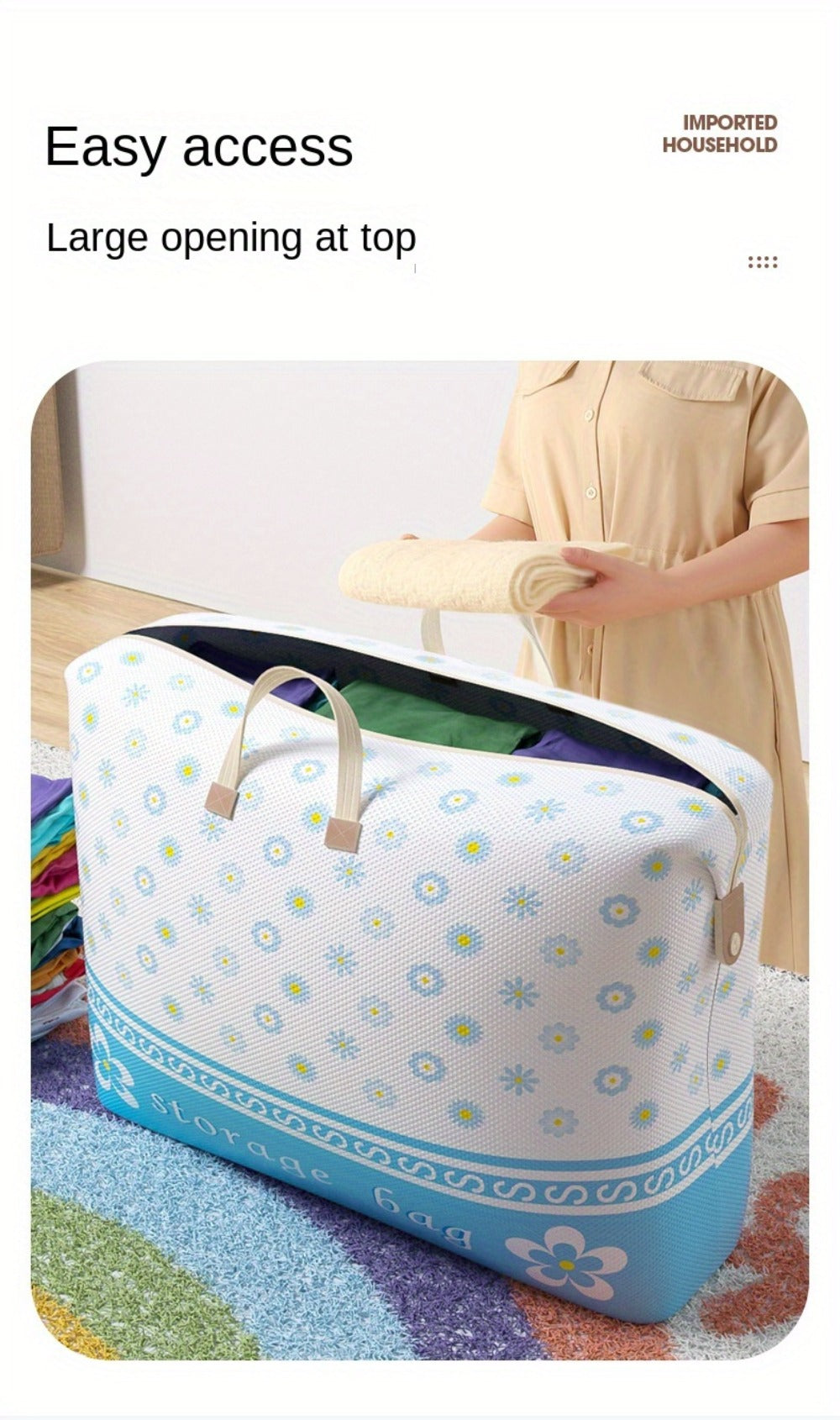 Large Zippered Bedding Storage Bag with Airplane Bear Print, Carry Handles and Exact One-Piece Size Option