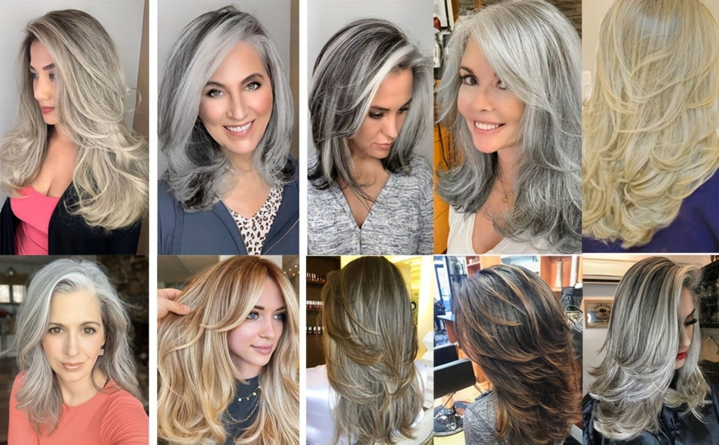 Synthetic Wig 18-Inch Layered Silvery Waves with Highlights in Two Colors and Rose Net Cap