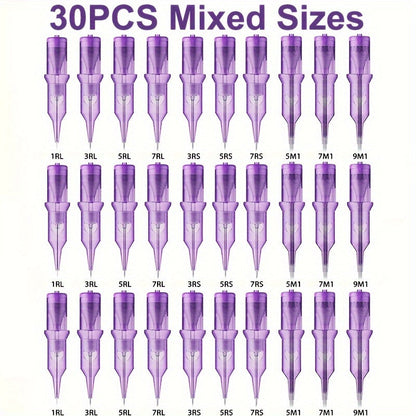 Disposable Tattoo Needles Mixed Size Sterilized RL RS M1 0.35mm – Safety Tattoo Needle Set for Tattoo Artists and Beginners, Body Art Supplies 30 40 100 Piece Bulk Pack