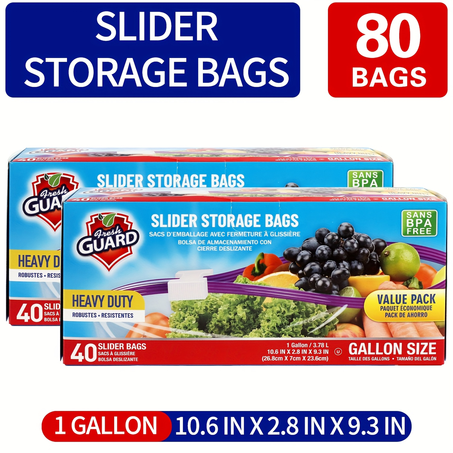 Storage Bags Fresh Guard Slider Freezer Bags in Quart, Gallon and 2.5-Gallon Sizes with 22- to 150-Count Options