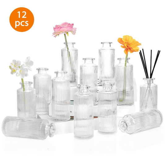 Mini Bud Vases Set - Modern Striped Clear Glass Flower Vases for Wedding Centerpieces, Birthday Party, Anniversary, Home Table Decor, Multiple Sizes 12/24/36 Pcs