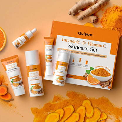 Skincare Set with Quiyum Label, 5-Piece Turmeric Vitamin C or 6-Piece Vitamin C Routine Options