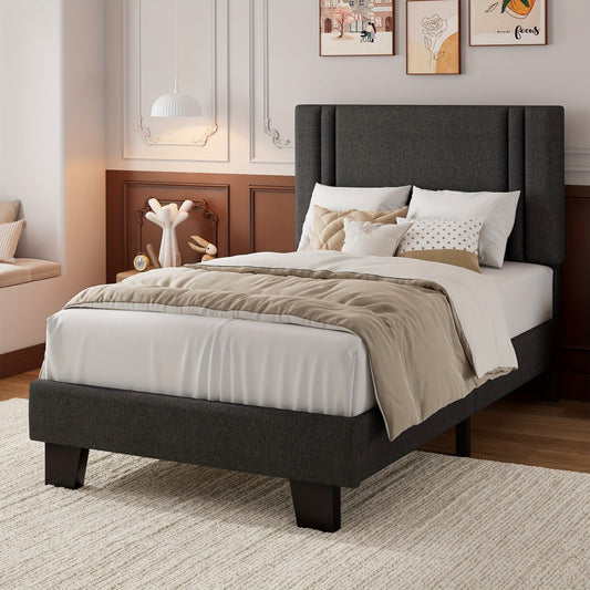 21-Inch Solid Wood Bed Frame with Tufted Back and No Box Spring Needed for Bedroom detail image