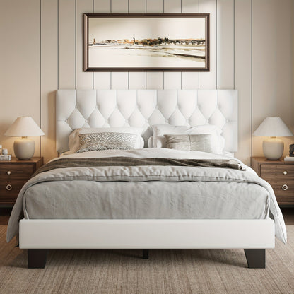 Bed Frame shown in the White-Full, Button Tufted option