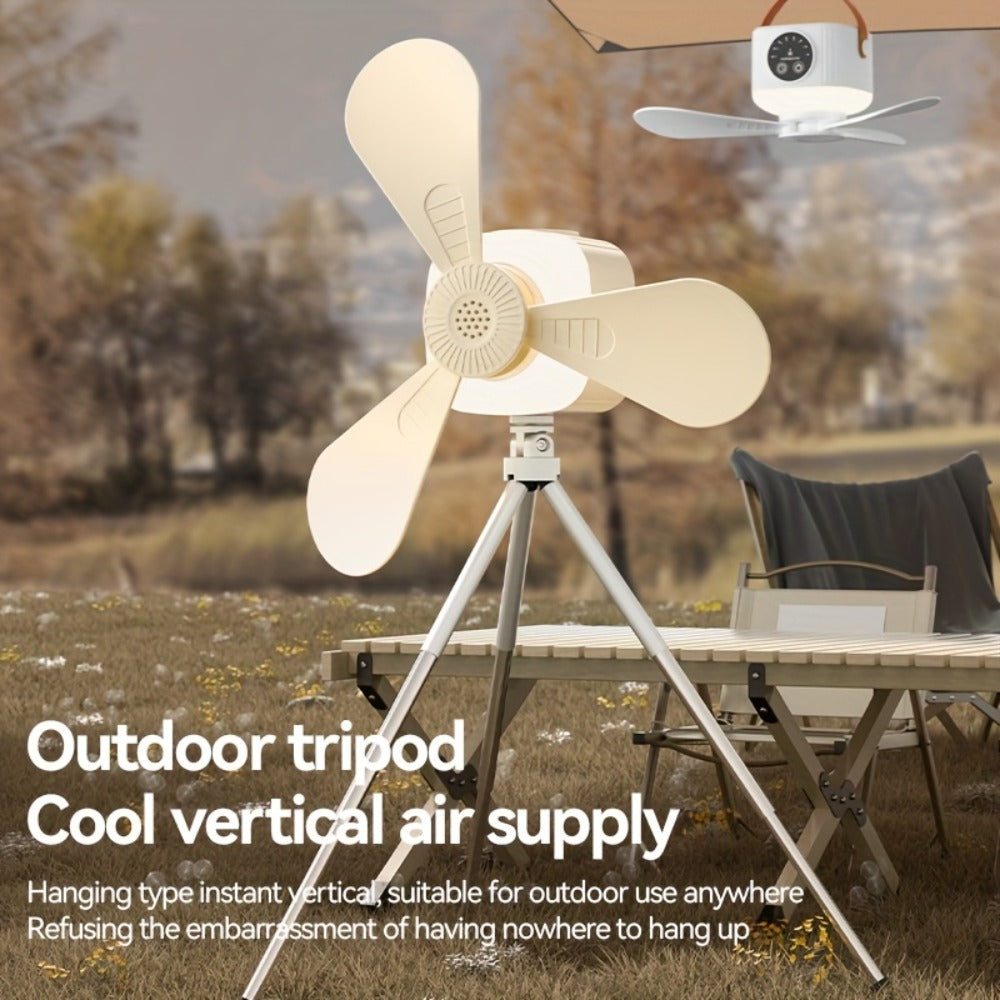 Portable Fan, USB-Powered Hanging Tent Model with Remote Control, LED Light and Optional Triangular Stand