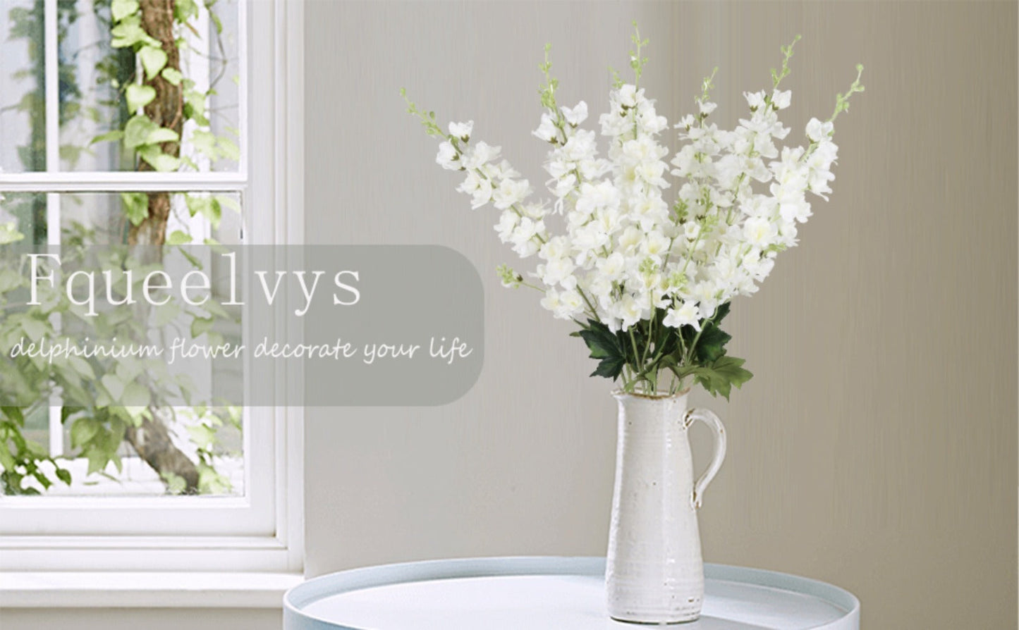 Artificial Flowers Eight-Piece Delphinium Larkspur Set with 33.5-Inch Silk Stems in 11 Colors