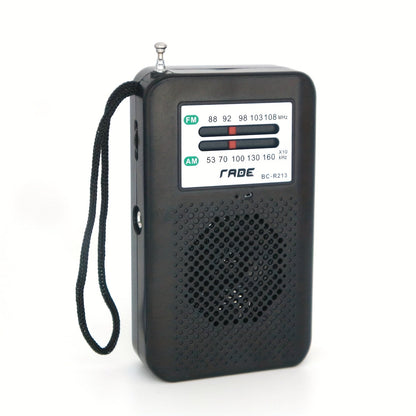 Pocket AM/FM Radio with Manual Tuner, Telescopic Antenna, Wrist Strap and Pink or Black Case