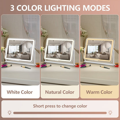Makeup Mirror Rectangular LED Vanity Stand with 5X Detail Mirror, Three Light Colors, Touch Dimming and 360° Rotation