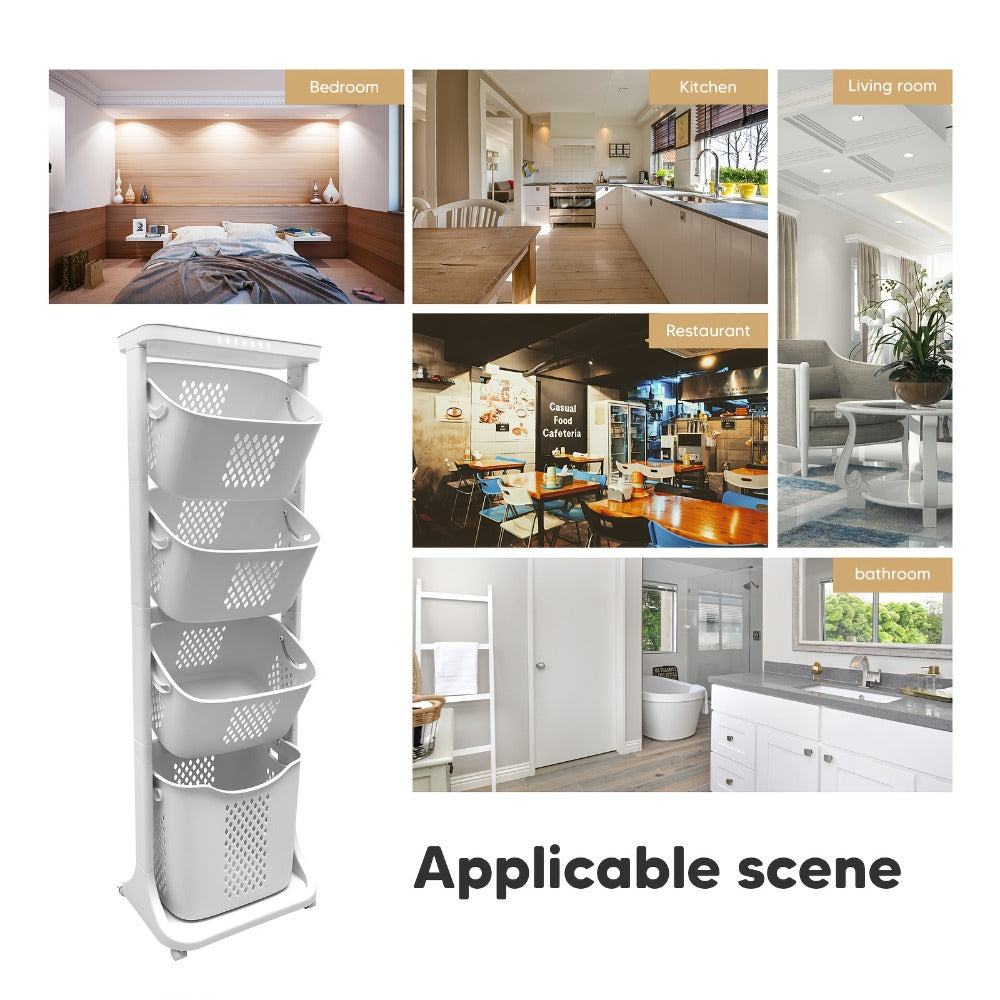 Two-Tier Rolling Laundry Hamper Cart with Removable Baskets for Bathrooms, Bedrooms and Laundry Rooms