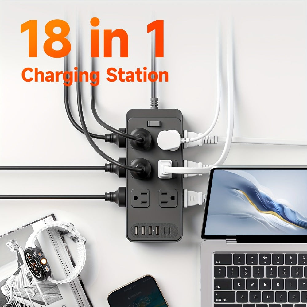 Power Strip 18-in-1 with 12 AC Outlets, 6 USB Ports, Master Switch and 5- or 10-Foot Cord Options