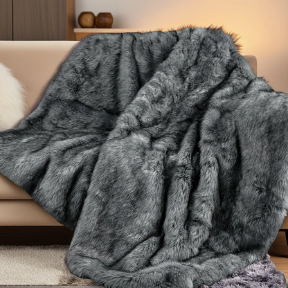 Faux Fur Throw Blanket 1060GSM Luxury - Super Soft Reversible Plush Mink Blanket for Bed Couch Sofa, Oversized Heavy Weight Cozy Blanket, Leopard Animal Print & Solid Colors, Throw & Twin Size