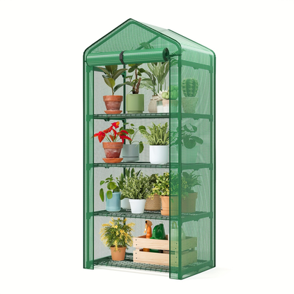 Three- or Four-Tier Mini Plant Greenhouse with Aluminum Frame and PE Cover in Four Checkout Options