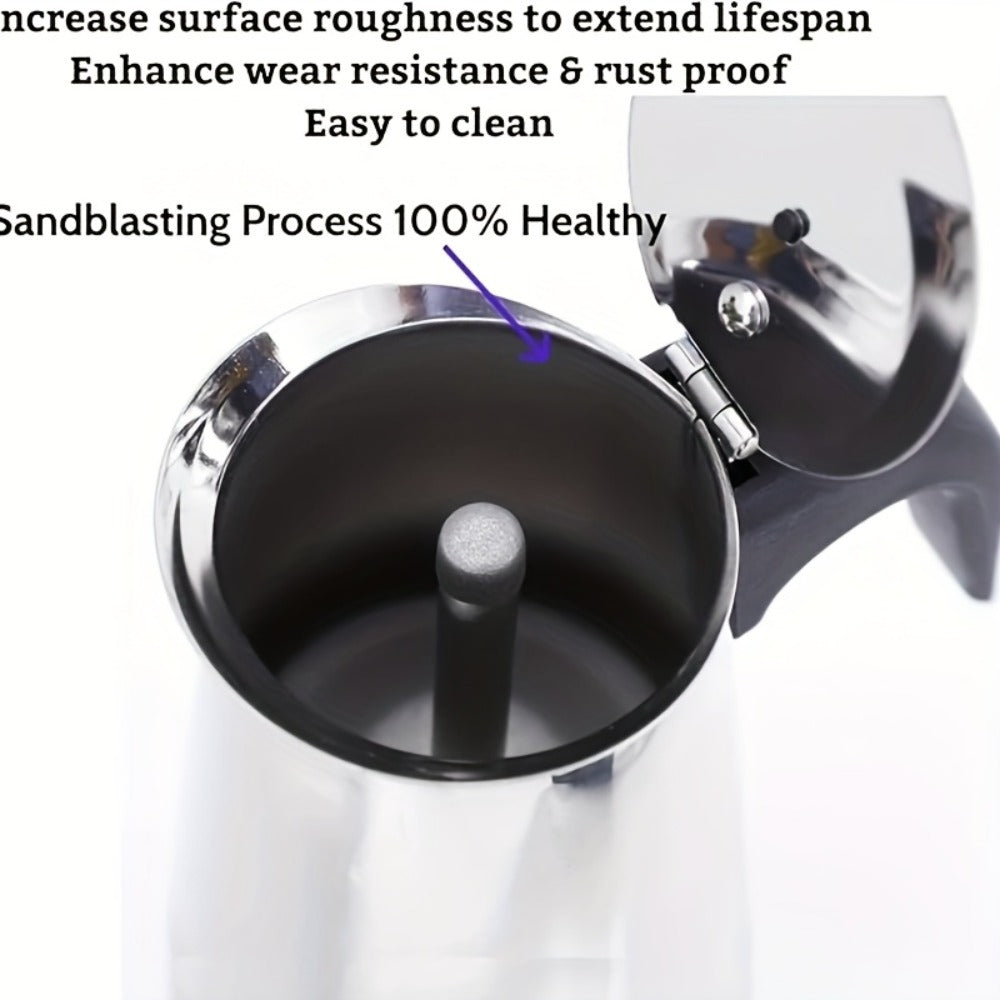 Straight-Sided Stovetop Moka Pot with Reusable Filter, Safety Valve and 2-, 4-, 6-, 9- or 12-Cup Options