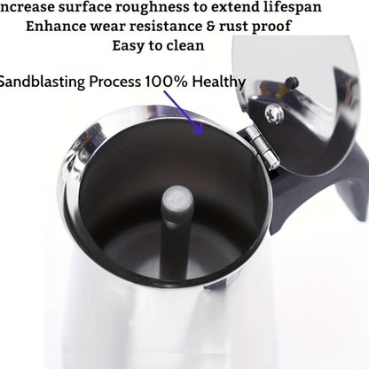 Straight-Sided Stovetop Moka Pot with Reusable Filter, Safety Valve and 2-, 4-, 6-, 9- or 12-Cup Options