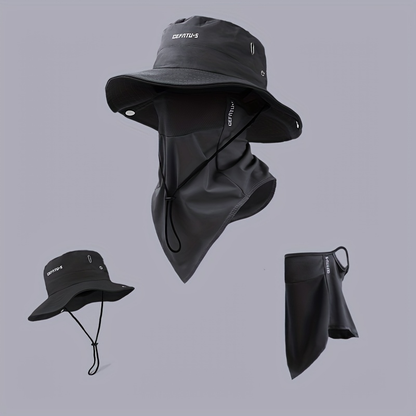 Wide-Brim Sun Hat and Face Cover Set with Three Color Options, Foldable Brim, Drawstring and Mesh Vent Panels