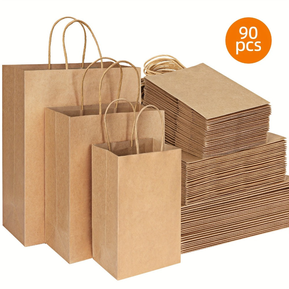 Kraft Paper Gift Bags with Handles in 75, 90, 120 or 210-Piece Mixed-Size Checkout Options