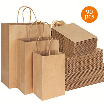 Kraft Paper Gift Bags with Handles in 75, 90, 120 or 210-Piece Mixed-Size Checkout Options