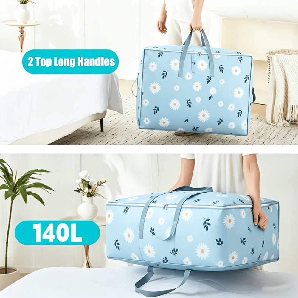 Six-Piece Under-Bed Storage Bag Set with Daisy Print, Dual Handles and 27.56 x 11.81 x 15.75-Inch Size
