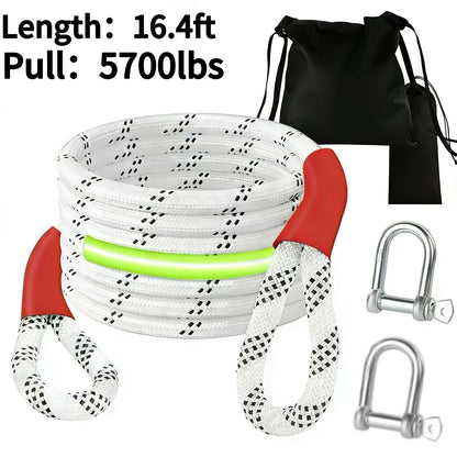Recovery Tow Strap Heavy Duty - Up to 48000 LBS Break Strength, Kinetic Tow Rope with 2 D-Ring Shackles, Reflective Safety Flag & Storage Bag, for Truck Jeep ATV SUV UTV Off Road