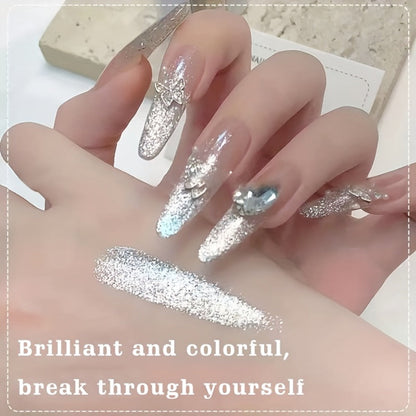 Shimmer White Glitter Gel Nail Polish – Semi-Permanent LED Cure Polygel, High-Shine Glossy Finish, Explosive Flash Effect for Professional & DIY Manicure, Long-Lasting Chip-Resistant