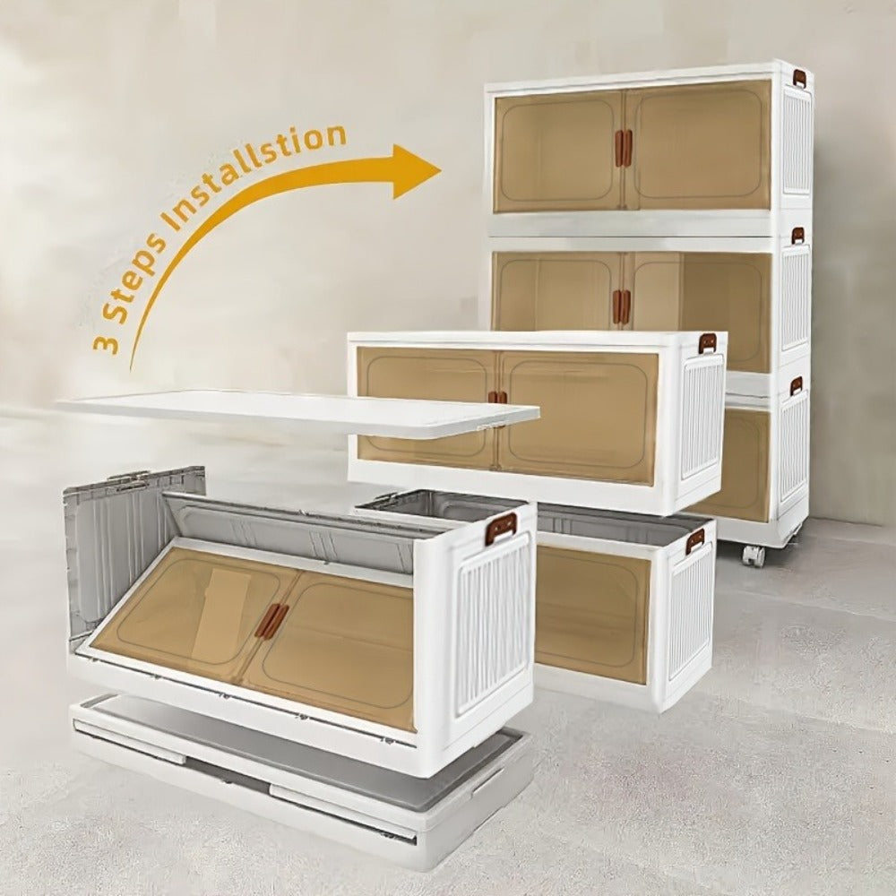 50 cm Wide Folding Storage Cabinet with Wheels and Lids in One to Six-Tier Stackable Options