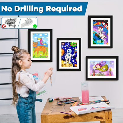 Kids Artwork Frames Front Opening Changeable 8.5x11 Inch Children Art Display Picture Frame for Drawing Crafts Photos Holds 130 Pieces Wood Black White