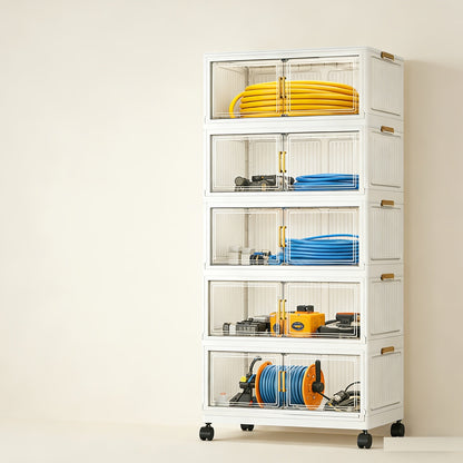 Modular Outdoor Storage Cabinet Rack with Casters, 4- or 5-Tier Sets and Dual-Tone or Clear Doors