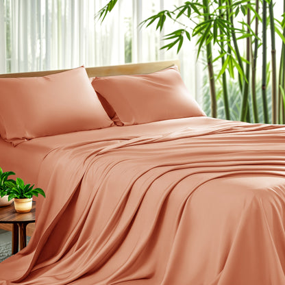 Sheet Set, Four-Piece Bamboo-Blend Plain-Weave Bedding with 16-Inch Fitted Pocket and Thirteen Solid Colors