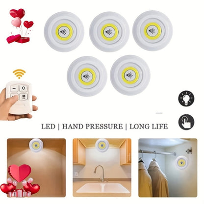 LED Puck Lights 5 Pack Wireless Remote Control Magnetic Adhesive – Indoor Night Lights for Hallway Bathroom Bedroom Kitchen Cabinet Staircase Home Decoration Easy Install