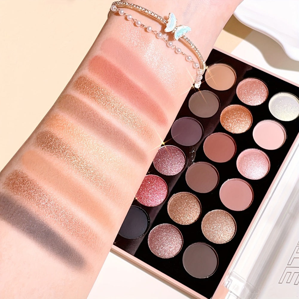 Eyeshadow Palette ANNA ROSE 18-Shade Compact with Pink-Brown Color Themes and Matte-Shimmer Finish Mix