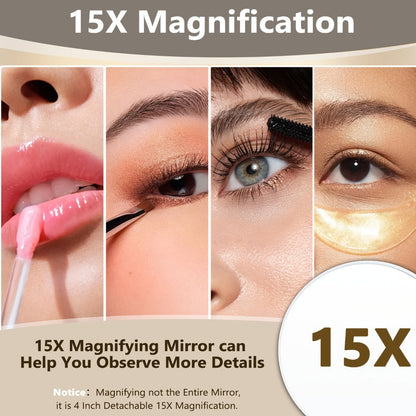 Rotating LED Vanity Mirror with 15X Magnifier, Three Light Colors and 14 x 17 Inch Framed Design