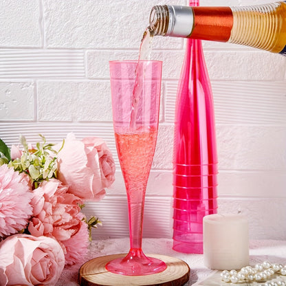 Pink Plastic Champagne Glasses Disposable 25 50 Pack – BPA-Free PS Mimosa Cups Pink Plastic Wine Glasses for Wedding Bridal Shower Cocktail Party Outdoor Events