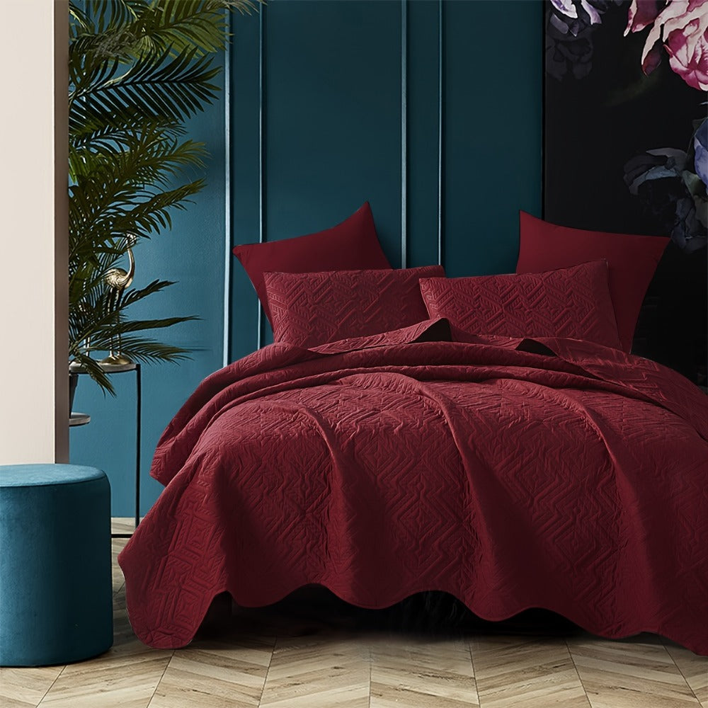 Rhombus-Pattern Three-Piece Bedspread Set in Khaki, Matcha, Blue and Grey with Twin to King Sizes