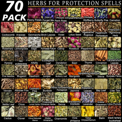 Witchcraft Supplies Herbs Kit 70 Pcs - Dried Flowers & Healing Herbs for Wicca Pagan Rituals, Magic Spell Casting