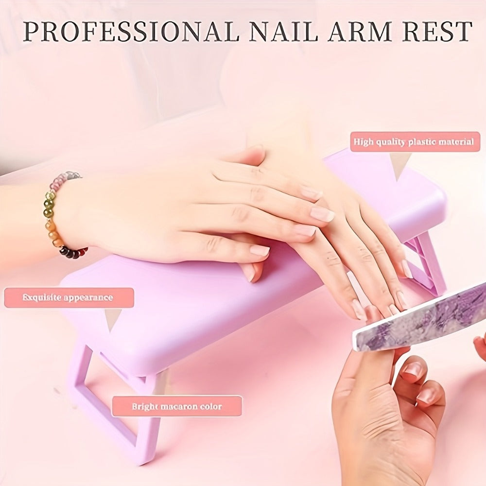 Folding Nail Armrest Stand in Pink, White or Purple with Selected Nail Sticker Checkout Options