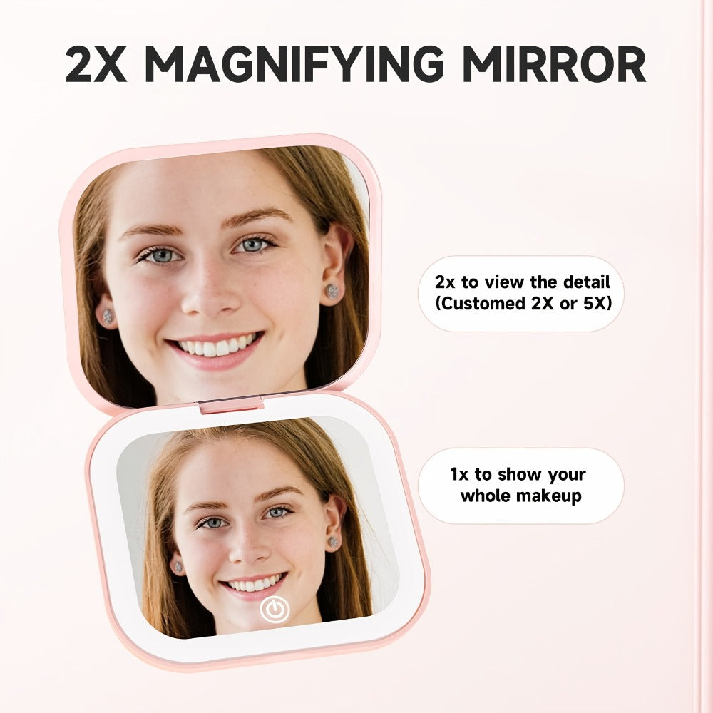 Cute Animal LED Makeup Mirror Foldable Double-Sided 3 Brightness Settings - USB Rechargeable Lighted Handheld Mirror Portable Travel Vanity Mirror for Girls Women Teen Gift