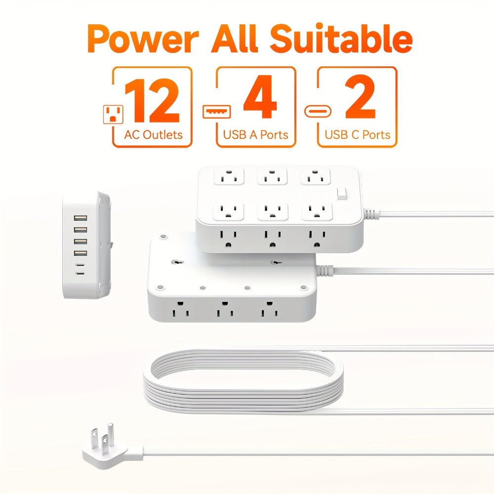 Surge Protector Power Strip 18-in-1 with 12 Wide-Spaced AC Outlets, 4 USB-A, 2 USB-C and Master Switch