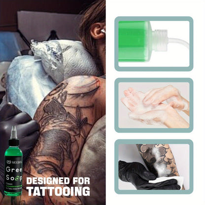 Tattoo Green Soap Cleaning Kit Neebol 8.5oz Concentrated Soap Squeeze Bottle Moisturizing Balm Cream Lint-Free Wipes Complete Skin Care Set Before After Tattooing Body Art