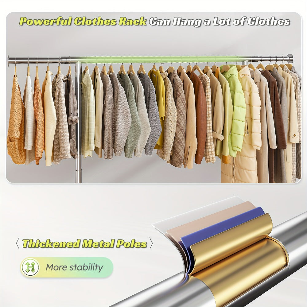 Adjustable Rolling Garment Rack with 51- to 75-Inch Top Bar, 70-Inch Height and 22-Inch Base