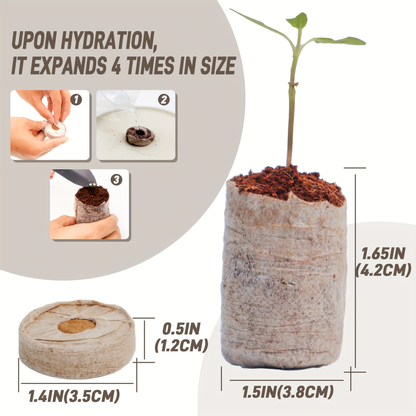 Compressed Seed Starter Pellet Set with Displayed 35 mm Discs in Protected 50-Piece or 100-Piece Options