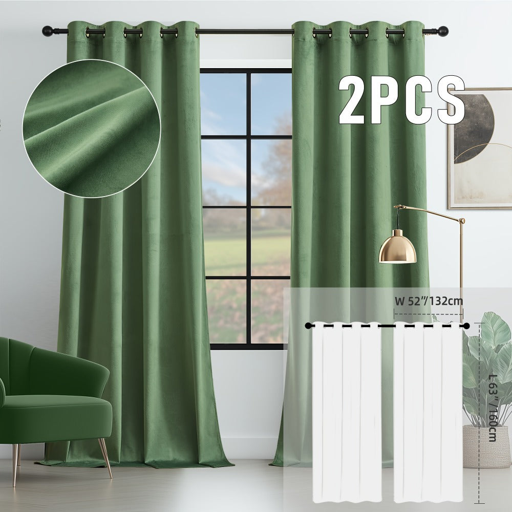 Velvet Room Darkening Curtains 2 Panels | Grommet Top Thermal Insulated Soundproof Blackout Curtains for Living Room Bedroom, Soft Solid Color Vintage Window Drapes
