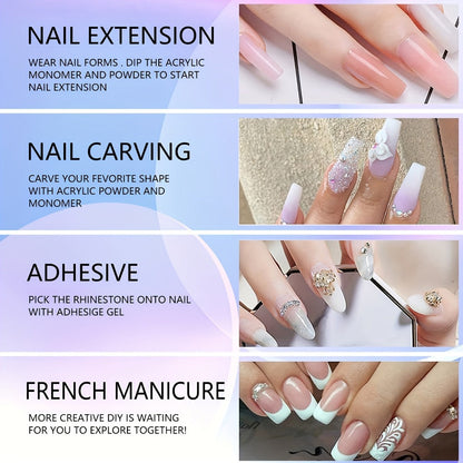 Acrylic Nail Kit NOCIS Three 10g Powders with Q Monomer, Primer, Brush Cleaner, Four Brushes and Mixing Cup