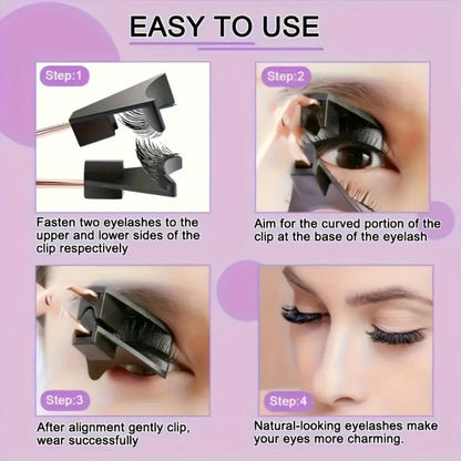 Eight-Piece Black Magnetic False Eyelash Kit with Rectangular Case, Applicator, Tweezers and Brush