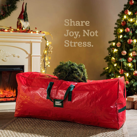 Christmas Tree Storage Bag 7.5ft – Heavy Duty Extra Large Artificial Xmas Tree Bag with Reinforced Handles, Dual Zippers & Wide Opening for Easy Storage, Red