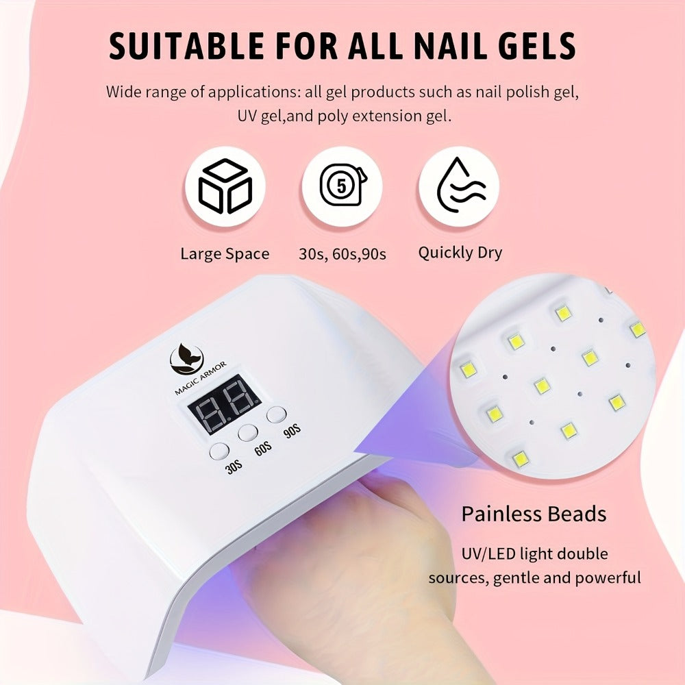 Gel Nail Polish Kit with Lamp and Grinder 35 Colors – Sparkly Matte Glossy Top Coat Base Gel Rhinestone Nail Decorations Complete Set for DIY Beginners Home Salon